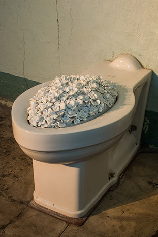 “Blossom”—in this work Ai Weiwei quietly transforms the utilitarian fixtures in the Hospital into delicate porcelain bouquets. Photo by Ryan Curran White, Parks Conservancy