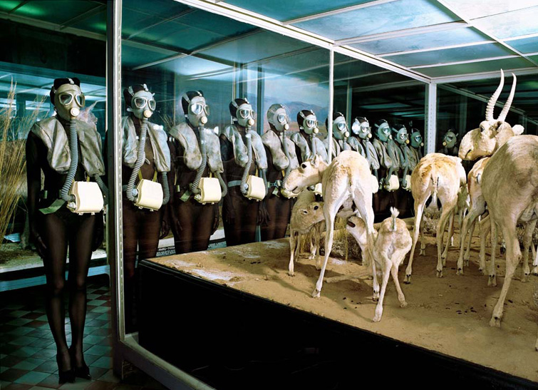 Photo by Olaf Martens - Models with antilopes, lambda print on aluminium dibond.