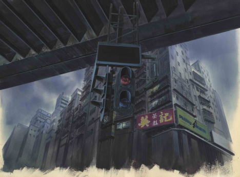 Background for "Ghost in the Shell" (1995), Shot No. 335 Gouache on paper, cut out, acrylic on transparent folio 280 x 380 mm Illustrator: Hiromasa Ogura © 1995 Shirow Masamune / Kodansha ∙ Bandai Visual ∙ Manga Entertainment Ltd.