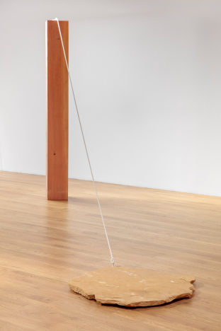 Order of Condition, 2017, Wood, stone, rope, metal, Installed dimensions variable. Photo: Joshua White/JWPictures.com © Kishio Suga, Courtesy of Blum & Poe